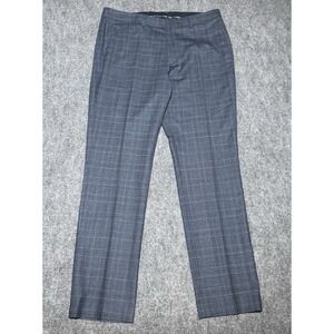 Bonobos Marzotto Plaid Wool Dress Pants Men's 35x32 Navy Blue Slim Fit Trouser